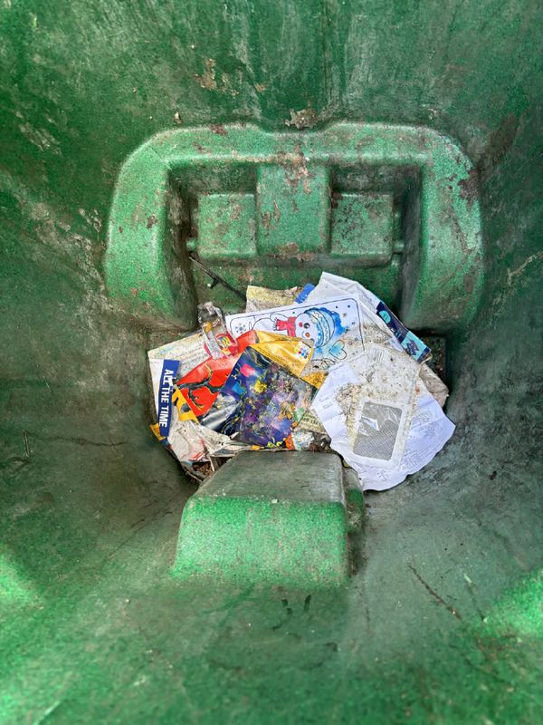 Dirty bin before cleaning